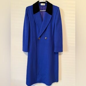 John Weitz Vintage Vibes 60s Inspired Sapphire Blue Wool Women's Pea Coat